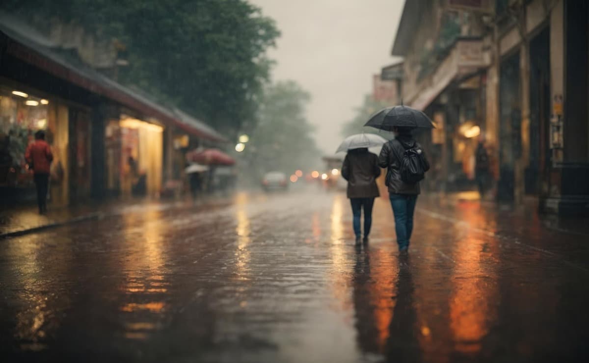 Person holding an umbrella in the rain